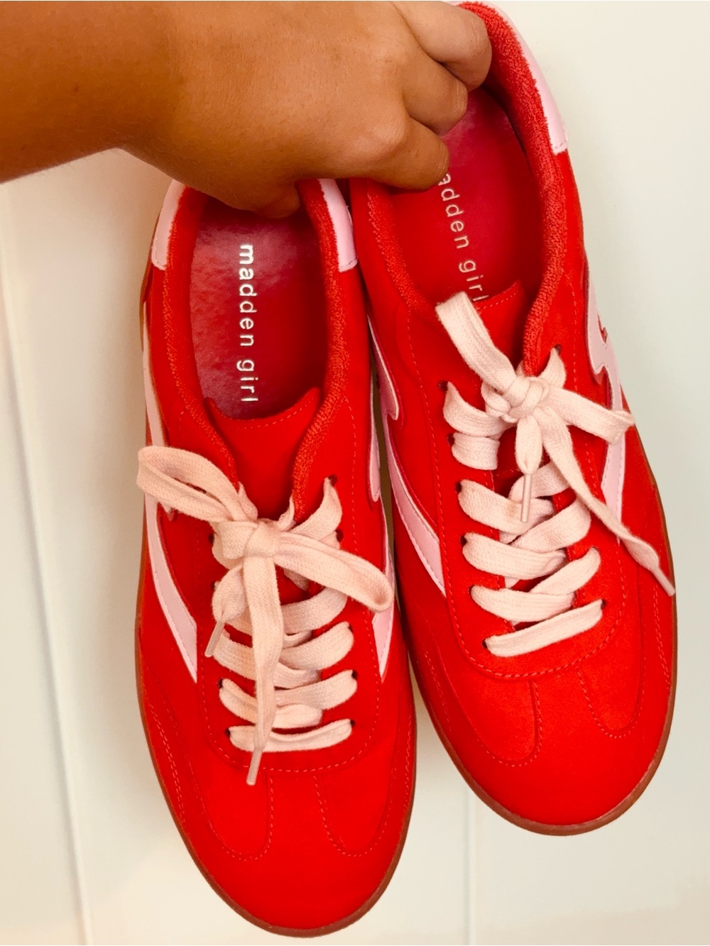 Madden Girl Red Sneakers with Pink Trim
